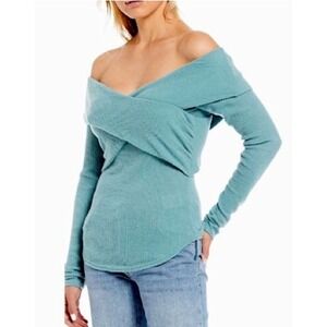 Free People Boho Western Women's Medium Juniper Berry Off The Shoulder Rib Top